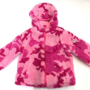 DKNY Baby Girl Faux Fur Pink Camouflage Fleece Coat Jacket, 24 mos